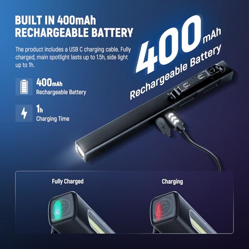 NEEWER BASICS 2 in 1 EDC Flashlight with Side COB Floodlight, 5W 388lm Mini Handheld Pocket LED Pen Flash Light with 400mAh Rechargeable Battery, Magnetic Clip On for Repair Camping Emergency Use, G32 - style: 2 in 1 EDC Flashlight