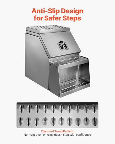 VEVOR Semi-Truck Step Tool Box, 18" x 27.5" x 25.4" Heavy Duty Aluminum Toolbox Side Mount, Waterproof Side Storage Saddle Step Box with T-Handle Lock & Keys for Semi Trucks, Flatbed Trailers - size: 18 x 27.5 x 25.4 inch