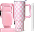 40oz Travel Tumbler with Handle and Straw, Water Bottle with Carrier Bag - color: Pink