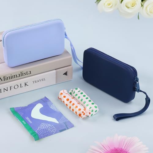 Silicone Period Bags, Set of 2 Blue Tampon Holder for Purse - color: Navy Blue+Light Blue