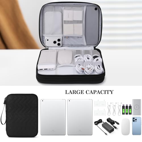 FYY Electronic Organizer, Travel Tech Pouch Bag, Extra Large, Black Quilted - color: Black Quilted, size: 10.8 x 8 x 3.15 inches