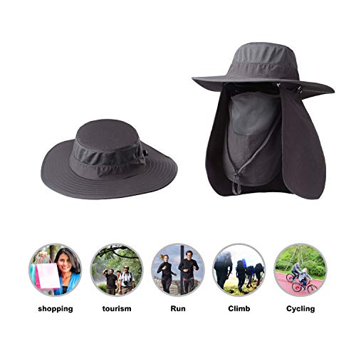 Fishing Hat,Sun Cap with UPF 50+ Sun Protection and Neck Flap,for Man and Women - color: Dark Gray
