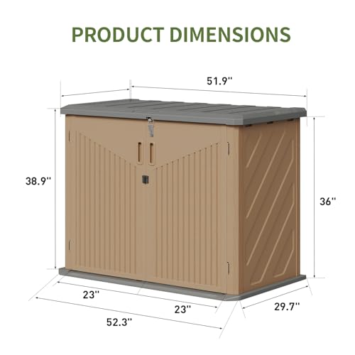 Aoxun Outdoor Storage Cabinet 35 Cu.Ft Outdoor Trash Can Storage Shed,Brown - color: Brown, size: 35 Cu.Ft