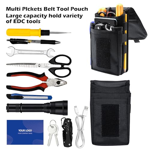 Belt Tool Pouch, Tactical Utility Organizer with Cell Phone Holder, Durable Heavy-Duty 1000D Nylon EDC Multitool Holster with Multi-Pockets for Electricians, Handymen, Work, Hiking - color: Black