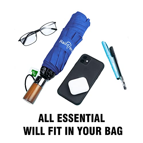Raintrend Windproof Travel Umbrellas for Rain Automatic +10% Bigger Canopy Strong Frame Compact Folding Portable Umbrella for Women Men Backpack Purse - color: T Dark Blue