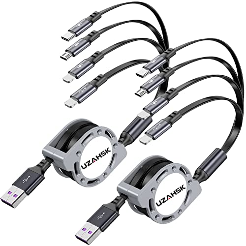 4 in 1 Multi Charging Cable, Retractable Multi Fast Charger Cable | [2Pack, 4Ft] with Type C/Micro USB Ports for Cell Phones/IP/Galaxy/PS/Tablets/iPads - size: 4 IN 1:2PACK