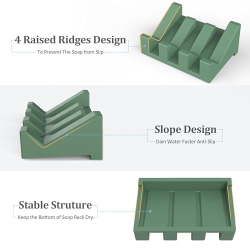 Silicone Soap Dish,1PCS Self Draining Bar Soap Holder for Shower,Green | Self draining silicone soap dish with drainage,waterfall design keeps bar soap dry,extended soap holder for shower,bathroom - color: 1*green