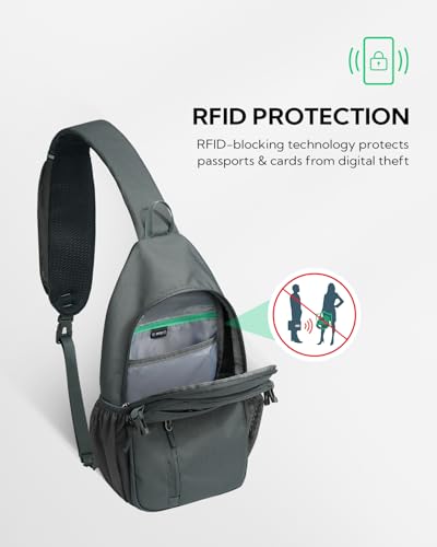 WATERFLY Small Crossbody Sling Bag: RFID Travel Hiking Daypack Man Woman | RFID-blocking,12 Multi-compartment pockets,Water-resistant,Adjustable shoulder strap with phone pocket,Durable nylon - color: Dark Grey