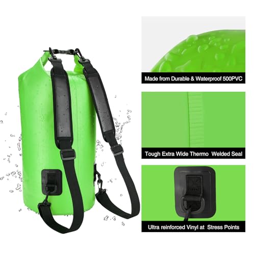 Piscifun Dry Bag, Waterproof Floating Backpack 10L/20L/30L/40L | Waterproof Phone Case, Adjustable shoulder straps, Roll-top closure keeps gear dry, Ideal for Boating, Kayaking, Fishing - color: Light Green, style: 20l