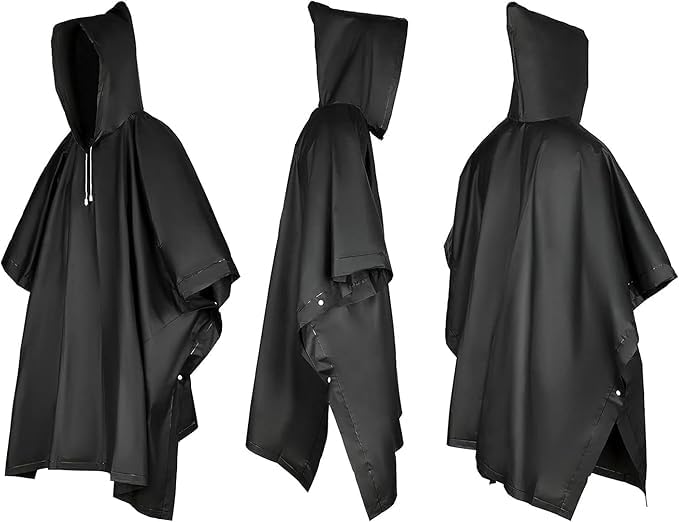 UPSEN Rain Ponchos for Adults, 2 Pcs Reusable Raincoats Coats Jackets Emergency for Women Men with Hood - color: 1 White+1black