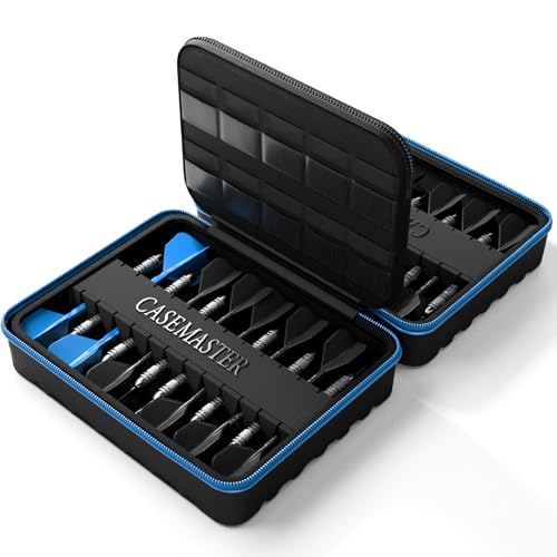 Casemaster Maxx 8 Dart Case, Holds 24 Steel Tip or Soft Tip Darts Fully Assembled, Hard Shell EVA Darts Case, 20 Accessory Pockets, Blue - color: Blue, size: 8 Dart