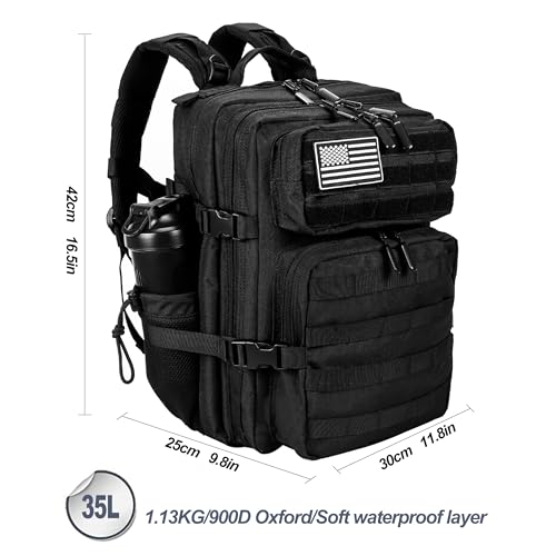 LHI Tactical Military Backpack for Men and Women 25L/35L Army Assault Pack Bag Small Rucksack with Bottle Holder - color: 2.0 35l-black, size: Medium