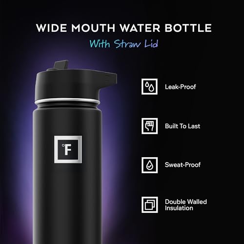 IRON °FLASK 24 oz Wide Mouth Water Bottle with Straw - color: Aurora, size: 24 Ounces, style: Straw - 24 Oz (1 Lid)