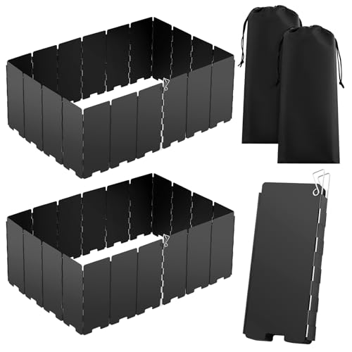 MorningRo 2 Pcs 40 Plate Camping Stove Windscreen Stainless Steel Folding Wind Cover with Drawstring Bag Windscreen for Camping Stove Picnic Backpacking Alcohol Stoves Wind Shield (Black) - color: Black