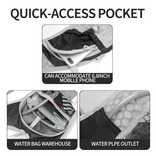 IX INOXTO Hydration Pack Backpack, Lightweight Water Backpack with 2L Hydration Bladder Daypack for Men Women,Running Hydration Vest for Trail Running Hiking Cycling Race Climbing - color: Black grey - 2L