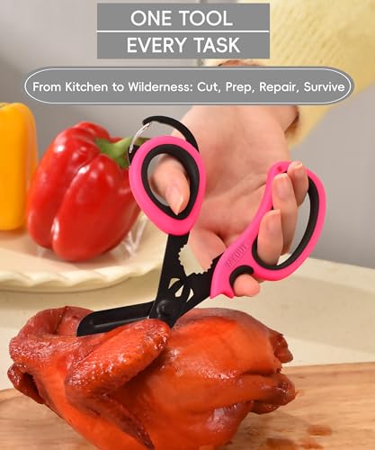 MEUUT All Purpose Scissors 2 PCS with Carabiner for Kitchen Outdoor - color: Pink+purple