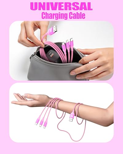 3 in 1 Multi Charging Cable for Multiple Devices Fast Charge Cord 2Pack 4FT | Car Travel Essentials,MFI Certified Universal Phone Charger with Type C/Micro USB/Lightning for iPhone17-5 iPad Android Rose - color: Rose-4ft