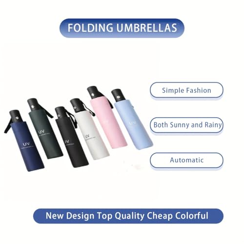 Umbrellas Windproof Travel, Light Portable and automatic Folding Rain Umbrella, All-weather UV protection,Waterproof Canopy - Fits Car & Backpack - color: White