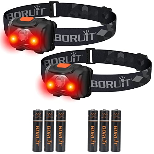 BORUIT LED Headlamp Red White Light Head Lamp [2-Pack] AAA Battery Super Bright Headlight 4 Mode Head Flashlight for Kids Adult Camping Running Hunting Fishing Gear - size: 2-pack