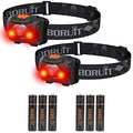 BORUIT LED Headlamp Red White Light Head Lamp [2-Pack] AAA Battery Super Bright Headlight 4 Mode Head Flashlight for Kids Adult Camping Running Hunting Fishing Gear - size: 2-pack