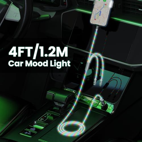 3-in-1 Light Up LED Flowing Lightning/Type C/Micro USB Car Glowing Charge Cable for iPhone,Colorful Multi RGB Car Charger Cord for Apple iPhone 14/13/12/11 Pro Max/XR/XS/SE,iPad/Android/Samsung-4FT - color: Multicolored