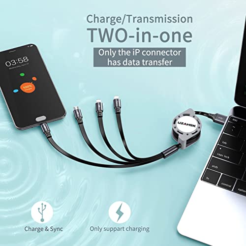 4 in 1 Multi Charging Cable, Retractable Multi Fast Charger Cable | [2Pack, 4Ft] with Type C/Micro USB Ports for Cell Phones/IP/Galaxy/PS/Tablets/iPads - size: 4 IN 1:2PACK