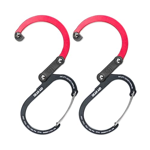 GEAR AID HEROCLIP (Small) Carabiner Gear Clip and Hook, for Hanging Bags, Purses, Lanterns, Strollers, Tools, Helmets, Water Bottles, and More - color: Black & Red, style: 2 Pack
