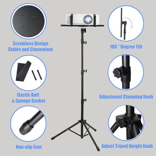 Kereal Laptop Projector Tripod Stand, Universal Portable Floor Holder Mount Stand for DJ Equipment,Office,Stage,Studio,Podium,Adjustable Height 25 to 50 Inch, with Tray and Gooseneck Phone Holder