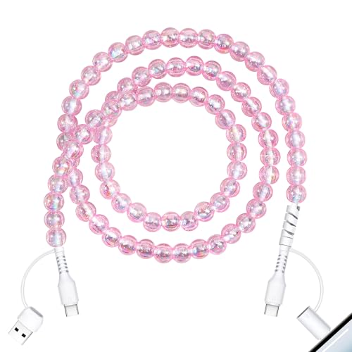 Coolden USB C Cable Multi Charging Cable Pink Beaded Phone Charger Cord | USB to USB C Cable for iPhone Charger Cord 60W Type C Charger Fast Charging for iPhone 17 16 15 14 Pro Max,for Galaxy S26 S25
