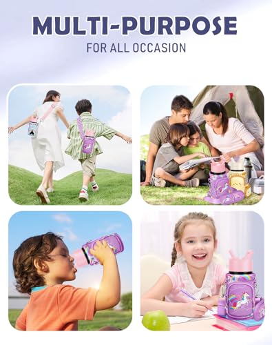 Miss Adola Kids Water Bottle Carrier, 10-18 Oz - color: Purple Unicorn
