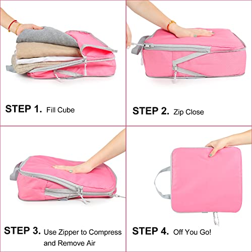 COVAX 4 Set Compression Packing Cubes, Travel Luggage Organizers and Storage Packing Cubes (Pink) - color: Pink