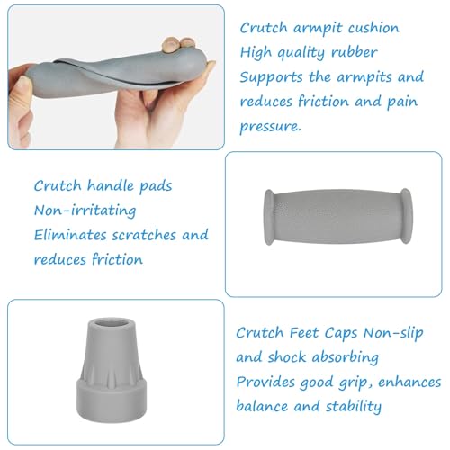 DXMWWTP Replacement Crutch Pads, 6 Pcs, Gray, Latex-Free, Rubber Grip, 1.25-1.5 inch, Textured, Crutch Accessories, Universal, Aluminum Crutches - color: Gray