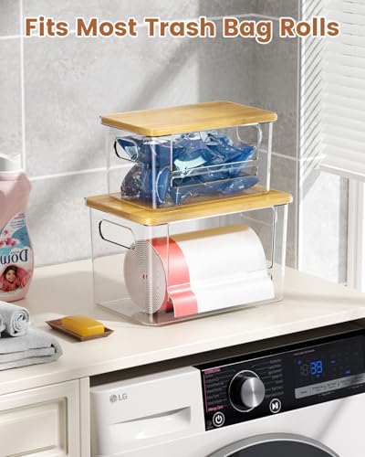 Trash Bag Dispenser 2 Pack (XL+S) - Trash Bag Holder with Bamboo Top - size: XL+S-2 Pack