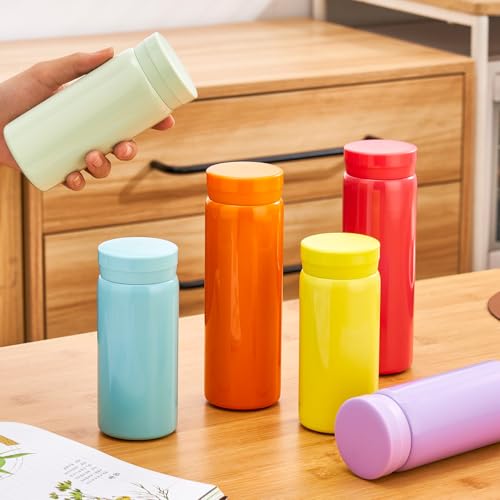Mini Thermos Cute Water Bottle - 7 oz Tiny Insulated Vacuum 18/10 Stainless Steel Small Flask - Leak Proof & Spill Proof & Keeps Cold and Hot for Drink, Coffee, Tea - Orange - color: Orange, size: 6.8 Ounces