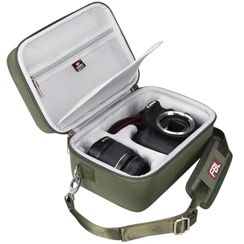 FBLFOBELI EVA Camera Case for Canon EOS Rebel T7/T8i/T5/R50/R100 | Hard EVA Shell, Shockproof & Water-Resistant, Custom Molded Interior, Detachable Shoulder Strap, Travel Bag, Army Green - color: Army Green
