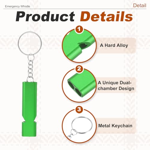 Emergency Whistle, Aluminum Survival Whistles with Lanyard and Keychain Loud Safety Rescue Signaling - color: Green