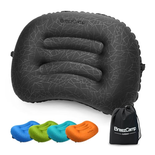 Inflatable Camping Pillow, Travel Blow Up Air Pillow, Neck Lumbar Support Ultralight Compact Pillow for Outdoor Hiking Backpacking Car Beach Airplane Sleeping Essentials, Black - color: Black