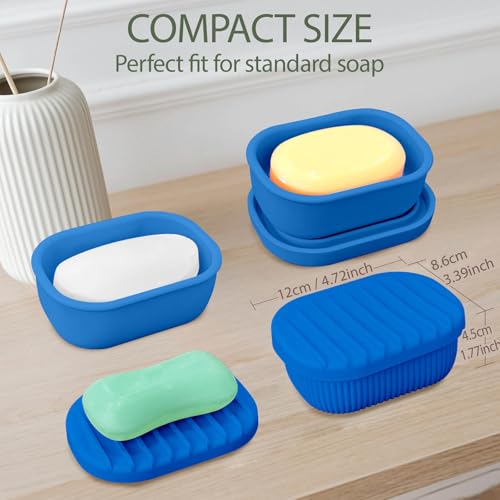 Leakproof Silicone Travel Soap Case with Drainage Layer, Silicone Bar Soap Holder Compact Portable Shatterproof Soap Container Box for Bathroom Gym Camp Travel Toiletries (KleinBlue, Drainage Lid) - color: Kleinblue, size: Drainage Lid