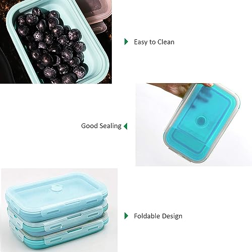 Alimat PluS 40.5oz Collapsible Silicone Food Storage Containers 4 Pack - color: 40.5oz, 4pcs, Blue
