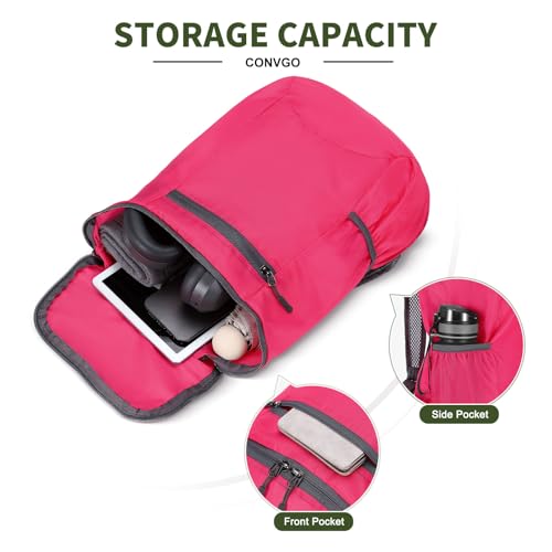 Lightweight Foldable Backpack,Travel Hiking Daypack Packable Bag | Rose Red,20L Folding Backpack for Outdoor, Cycling,Camping, for Men and Women - color: Rose Red