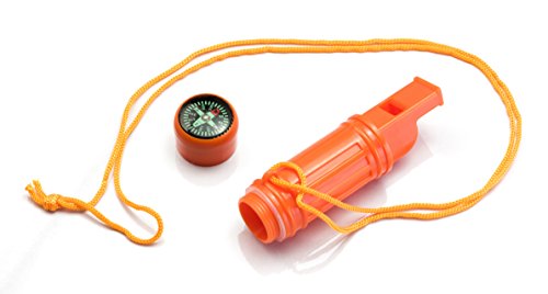 SE 5-in-1 Orange Survival Whistle with Compass, Signaling Mirror, Lanyard, and Fire Starter - 112dB, 4.5-Inch Length - Ideal for Hiking, Camping, Emergencies - CCH5-1 - size: 1 Piece