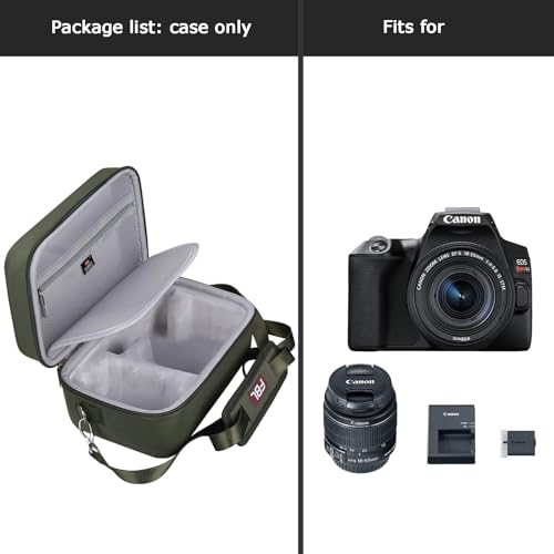 FBLFOBELI EVA Camera Case for Canon EOS Rebel T7/T8i/T5/R50/R100 | Hard EVA Shell, Shockproof & Water-Resistant, Custom Molded Interior, Detachable Shoulder Strap, Travel Bag, Army Green - color: Army Green