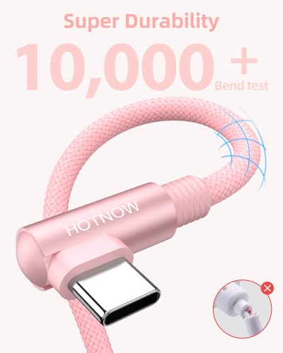 Right Angle USB C to USB C Cable 0.5FT 3Pack 65w | Durable nylon braided cable. Supports 65W fast charging. Compatible with iPhone 17/16/15, Galaxy S25/S24 - color: Pink, size: 0.5FT