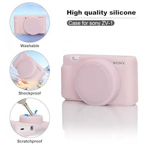 BOVKE 2-in-1 Camera Case Bundle Set for Sony ZV-1 Digital Camera, Pink | Shockproof EVA Hard Case & Anti-Slip Soft Silicone Skin Cover w/Removable Lens Cap, Sony ZV-1 Camera Protection Bundle Kit - color: Pink