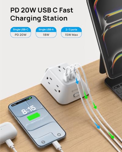 TROND Desk Clamp Surge Protector, Power Strip for Desk with USB C PD 20W | 5 AC Outlets, Fit 1.97in Tabletop Edge Thick, 1440J Surge Protection, Extension Cord 6ft for Home Office Essentials, White - color: White, size: 6FT (2C1U & PD 20W)