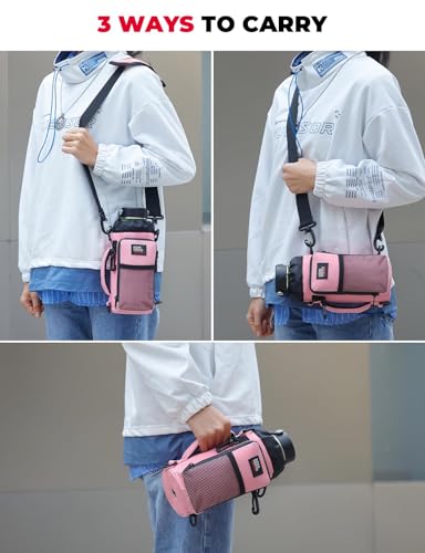KEMIMOTO Water Bottle Holder Bag, Water Bottle Carrier with Adjustable Shoulder Strap, Water Bottle Pouch Holder for Hiking, Camping, Fishing, Compatible with YETI STANLEY SLM 32 oz, 40 oz, 64 oz - color: Pink, size: 40 oz