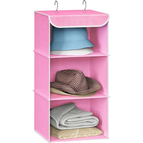 Simple Houseware 3 Shelf Hanging Closet Organizer, Pink - color: Pink