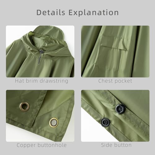 Multi functional cape hooded raincoat suitable for outdoor camping and hiking, suitable for both men and women - color: Green