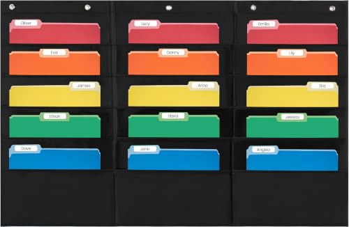 Essex Wares - 15 Pocket File Pocket Chart, Black, 42"x28" | Versatile Wall Hanging File Folder Organizer for Classrooms, Offices, Home, and More - Wall Folder Organizer - size: 15 Pocket