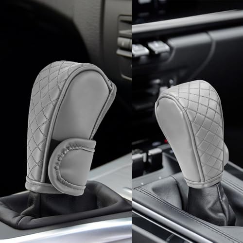 Leather Car Gear Shift Knob Cover, Car Shifter Cover, Anti-Slip Dust Waterproof Gear Shifter Stick Protector, Auto Automatic Shift Knob Handle Protector for Most Vehicles (Silver) - color: Silver